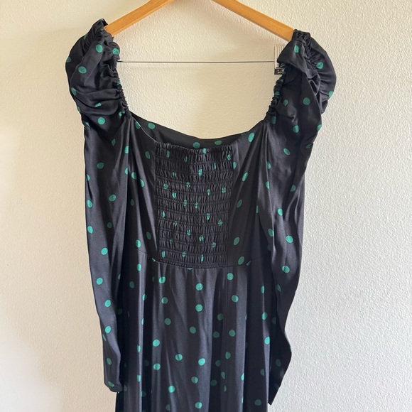 NWT & Other Stories Black Green Polka Dot Puff Sleeve Slit Midi Dress size 6 - Picture 6 of 10